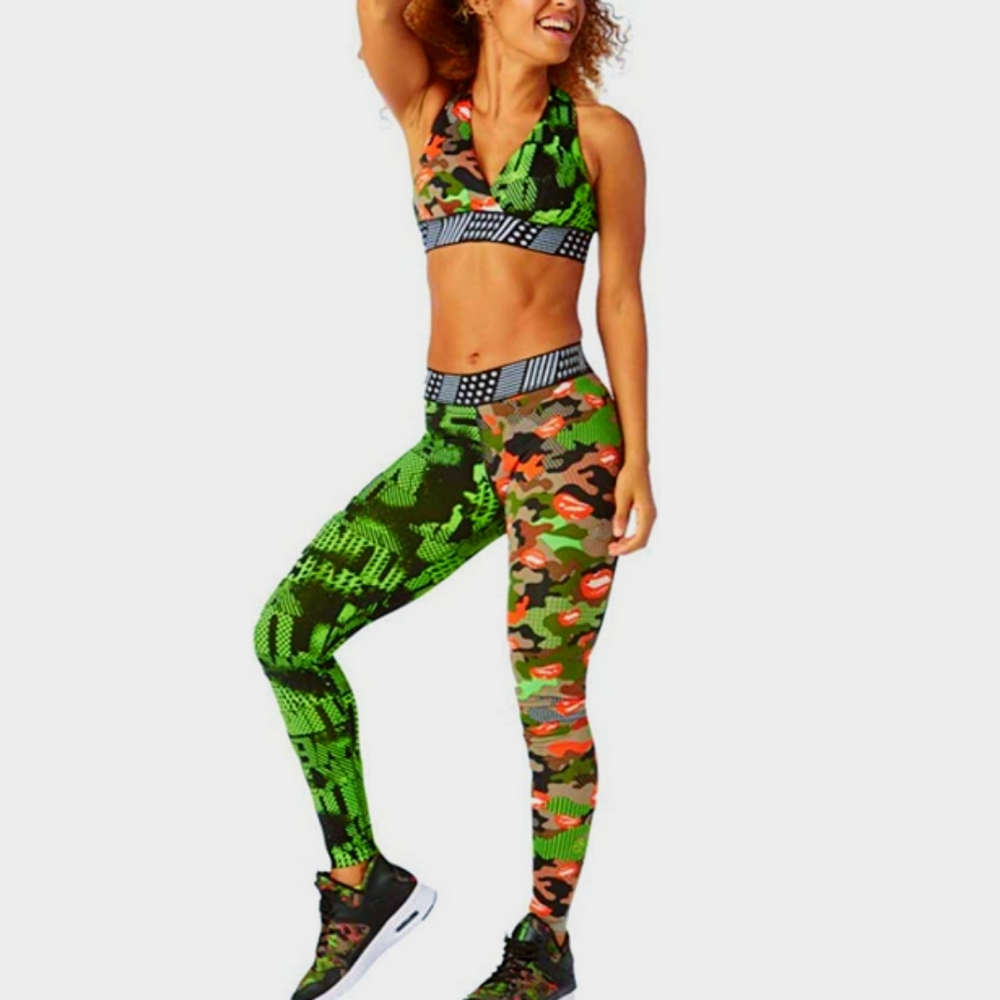 Zumba Half Camo Leggings Orange Lips Large, Medium, Small, or XS Switch it Up
